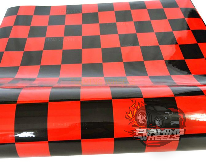 3m x 75cm chequered check wrap vinyl gloss BLACK & RED car sticker FREE